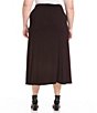 Color:Brown - Image 2 - Plus Size Fluid Jersey Knit A-Line Tea Length Skirt