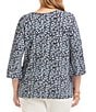 Karen Kane Plus Size Heart Print Crew Neck 3/4 Flare Sleeve Pick-Up Top, Color:Print - Image 2