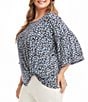 Karen Kane Plus Size Heart Print Crew Neck 3/4 Flare Sleeve Pick-Up Top, Color:Print - Image 3