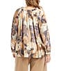 Karen Kane Plus Size Hydrangea Floral Print Satin Ruffle Tie Split-Vneck Long Sleeve Peasant Top, Color:Print - Image 2