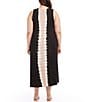 Color:Black - Image 2 - Plus Size Knit Jersey Colorblock Print Scoop Neck Sleeveless Front Slit Midi Dress