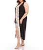 Color:Black - Image 3 - Plus Size Knit Jersey Colorblock Print Scoop Neck Sleeveless Front Slit Midi Dress
