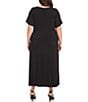Color:Black - Image 2 - Plus Size Knit Jersey Surplice V-Neck Short Sleeve Side Slit Faux Wrap Dress