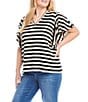 Karen Kane Plus Size Knit Stripe V-Neck Short Flutter Sleeve Top, Color:Black/White - Image 3
