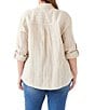 Karen Kane Plus Size Leno Weave Stripe Point Collar Long Roll-Tab Sleeve Button Front Shirt - Image 2