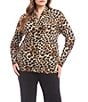 Karen Kane Plus Size Leopard Crossover V-Neck Long Sleeve Side Shirred Wrap Top, Color:Leopard - Image 1