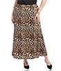 Karen Kane Plus Size Leopard Side Slit Midi Pull-On Skirt, Color:Leopard - Image 1