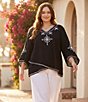 Karen Kane Plus Size Linen-Blend Embroidered Asymmetrical Top - Image 4