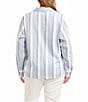 Karen Kane Plus Size Linen-Blend Striped Collared Long Sleeve Lace-Up Top, Color:Stripe - Image 2