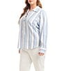 Karen Kane Plus Size Linen-Blend Striped Collared Long Sleeve Lace-Up Top, Color:Stripe - Image 3