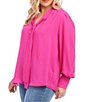 Color:Hot Pink - Image 3 - Plus Size Long Sleeve Bow Blouse
