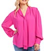 Color:Hot Pink - Image 4 - Plus Size Long Sleeve Bow Blouse