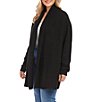 Color:Black - Image 3 - Plus Size Long Sleeve Open Front Soft Sweater Cardigan
