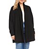 Color:Black - Image 4 - Plus Size Long Sleeve Open Front Soft Sweater Cardigan