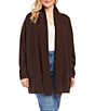 Color:Espresso - Image 1 - Plus Size Long Sleeve Open Front Soft Sweater Cardigan
