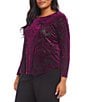 Karen Kane Plus Size Long Sleeve Velvet Burnout Shirttail Top, Color:Wine - Image 3