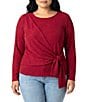 Karen Kane Plus Size Metallic Knit Crew Neck Long Sleeve Side Tie Crossover Top - Image 1