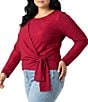 Karen Kane Plus Size Metallic Knit Crew Neck Long Sleeve Side Tie Crossover Top - Image 3