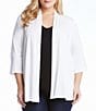 Color:White - Image 1 - Plus Size Molly Jersey Knit 3/4 Sleeve Open Front Cardigan