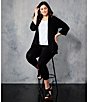 Color:Black - Image 2 - Plus Size Molly Jersey Knit 3/4 Sleeve Open Front Cardigan