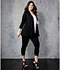 Color:Black - Image 3 - Plus Size Molly Jersey Knit 3/4 Sleeve Open Front Cardigan