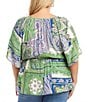 Color:Paisley - Image 2 - Plus Size Paisley Print Scoop Neck Short Bell Sleeve Peasant Top