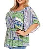 Color:Paisley - Image 3 - Plus Size Paisley Print Scoop Neck Short Bell Sleeve Peasant Top