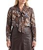 Karen Kane Plus Size Patchwork Twill Bow Neck Long Sleeve Top - Image 1