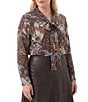 Karen Kane Plus Size Patchwork Twill Bow Neck Long Sleeve Top - Image 3