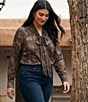 Karen Kane Plus Size Patchwork Twill Bow Neck Long Sleeve Top - Image 4