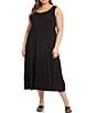 Color:Black - Image 3 - Plus Size Scoop Neck Sleeveless Tiered Midi Dress