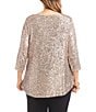 Karen Kane Plus Size Sequin Mesh Draped Neck 3/4 Sleeve Top, Color:Champagne - Image 2