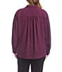 Karen Kane Plus Size Silky Crepe Point Collar Long Sleeve Button Front Blouse, Color:Eggplant - Image 2