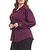 Karen Kane Plus Size Silky Crepe Point Collar Long Sleeve Button Front Blouse, Color:Eggplant - Image 3