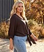 Karen Kane Plus Size Silky Crepe V-Neck 3/4 Blouson Sleeve Tie Front Top - Image 4