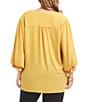 Karen Kane Plus Size Silky Crepe V-Neck 3/4 Lantern Sleeve Asymmetric Crossover Hem Top, Color:Gold - Image 2