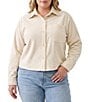 Karen Kane Plus Size Soft Corduroy Pearl Embellish Point Collar Long Sleeves Button Front Top - Image 1