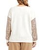 Karen Kane Plus Size Soft Fleece Knit Crew Neck Drop-Shoulder Sequin Long Sleeve Top, Color:Cream/Champagne - Image 2