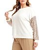 Karen Kane Plus Size Soft Fleece Knit Crew Neck Drop-Shoulder Sequin Long Sleeve Top, Color:Cream/Champagne - Image 3