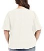Color:Ivory - Image 2 - Plus Size Solid Silky Crepe V-Neck Short Puff Sleeve Blouse