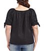 Color:Black - Image 2 - Plus Size Square Neck Gathered Short Puff Sleeve Top