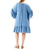 Karen Kane Plus Size Tencel Split V-Neck 3/4 Flutter Sleeve Tiered Ruffle Hem Shift Dress - Image 3