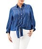 Karen Kane Plus Size Tencel Woven Embellished Point Collar 3/4 Sleeve Button Up Tie-Front Shirt - Image 1