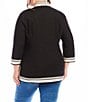 Karen Kane Plus Size The St. Tropez Mandarin Split V-Neck 3/4 Sleeve Contrast Trim Tunic, Color:Black/Cream - Image 2