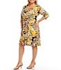 Color:Floral Print - Image 3 - Plus Size Tropical Floral Print Scoop Neck 3/4 Sleeve Knee Length A-Line Dress