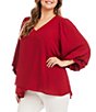 Karen Kane Plus Size V-Neck 3/4 Lantern Sleeves Asymmetric Layered Hem Top - Image 3