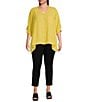 Color:Yellow - Image 4 - Plus Size V-Neck 3/4 Roll Up Sleeve Chest Pocket Asymmetrical Hem Button Up Blouse