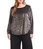 Karen Kane Plus Size Velvet Burnout Abstract Zebra Scoop Neck Long Sleeve Shirttail Hem Top, Color:Zebra - Image 1