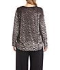 Karen Kane Plus Size Velvet Burnout Abstract Zebra Scoop Neck Long Sleeve Shirttail Hem Top, Color:Zebra - Image 2