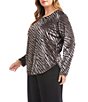 Karen Kane Plus Size Velvet Burnout Abstract Zebra Scoop Neck Long Sleeve Shirttail Hem Top, Color:Zebra - Image 3